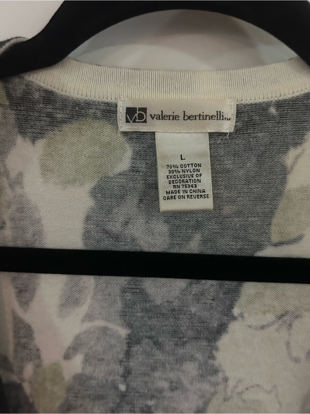 Valerie Bertinelli Olive Green Black and White Floral Wrap Cardigan - Picture 3 of 6
